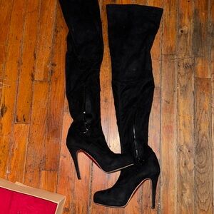 Christian Louboutin Thigh High Black Suede Boots in Size 37